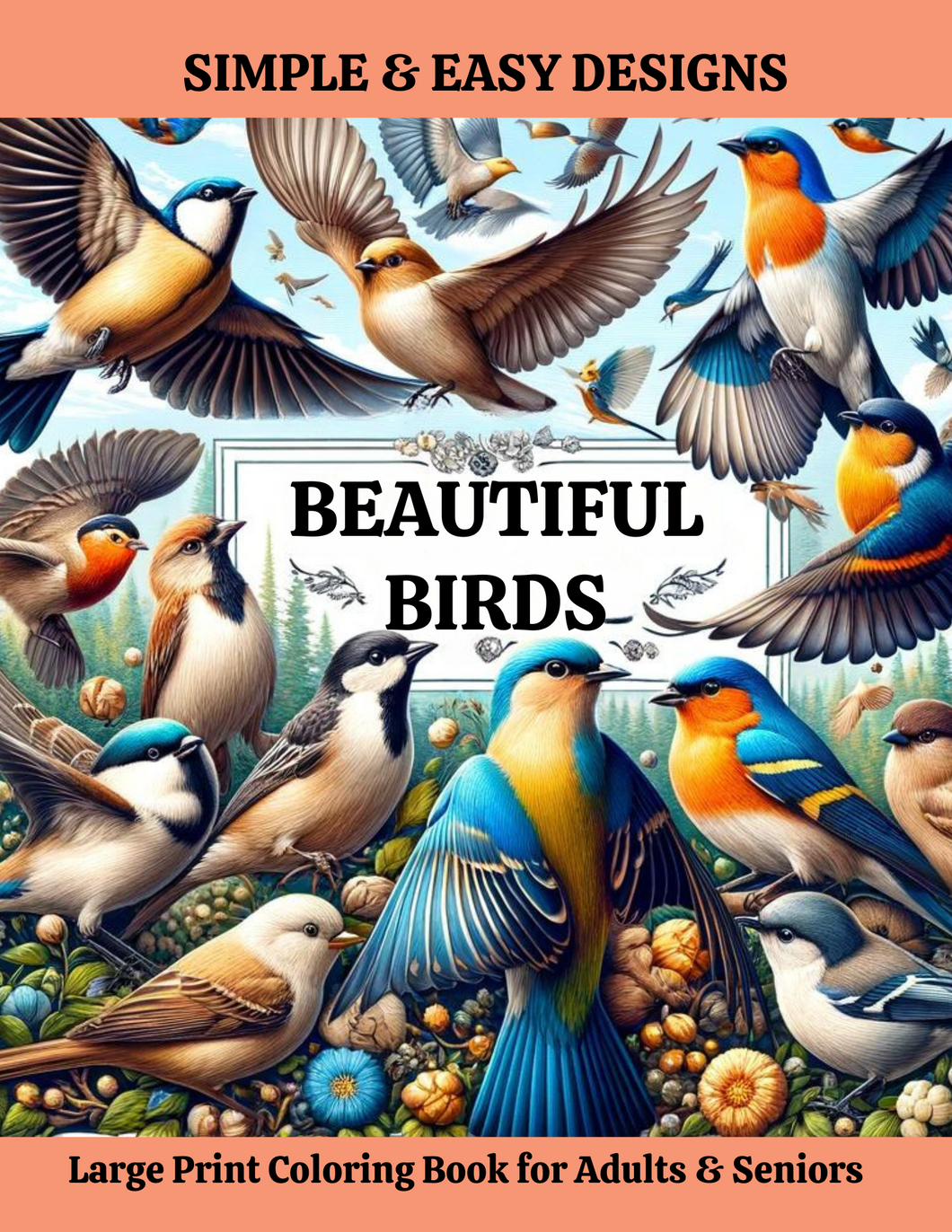 Beautiful Birds Large Print Coloring Book for Adults & Seniors