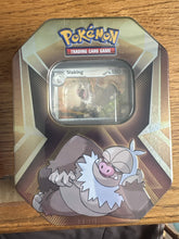 Load image into Gallery viewer, Slakoth 3 pack Tin- Comes with 3 Promo's and 3 packs
