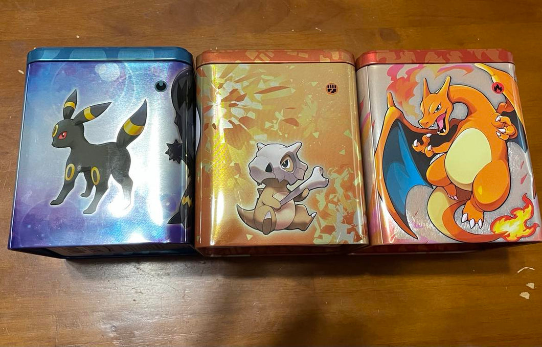 Set of 3 Empty Pokemon TCG Stacking Tins - Fighting, Fire, Darkness